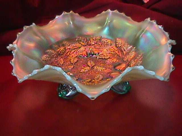 THREE FRUITS MEDALLION 8 RUFFLE FOOTED BOWL AQUA-OPAL