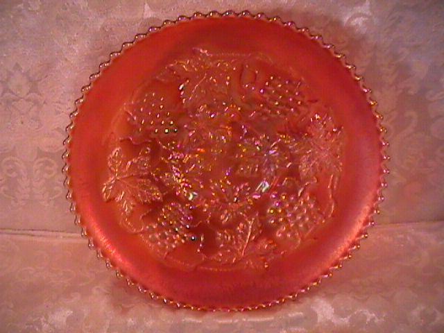 NORTHWOOD GRAPE & CABLE VARIANT PLATE PLAIN BACK MARIGOLD CARNIVAL GLASS
