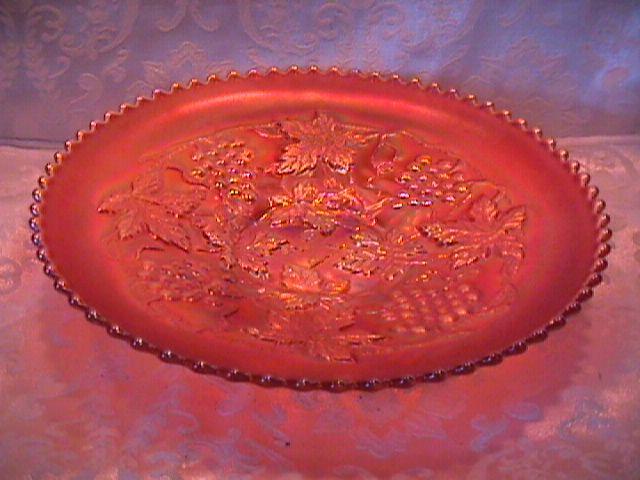 NORTHWOOD GRAPE & CABLE VARIANT PLATE PLAIN BACK MARIGOLD CARNIVAL GLASS