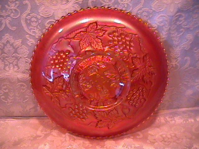NORTHWOOD GRAPE & CABLE VARIANT PLATE PLAIN BACK MARIGOLD CARNIVAL GLASS