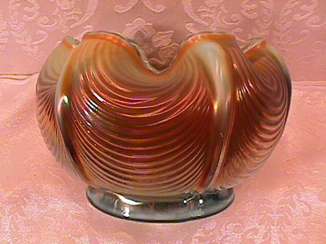 NORTHWOOD DRAPERY ROSE BOWL AQUA OPAL CARNIVAL GLASS