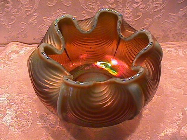 NORTHWOOD DRAPERY ROSE BOWL AQUA OPAL CARNIVAL GLASS