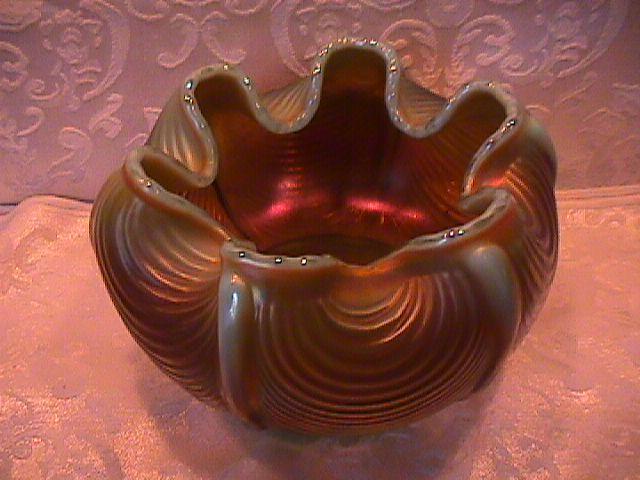 NORTHWOOD DRAPERY ROSE BOWL AQUA OPAL CARNIVAL GLASS