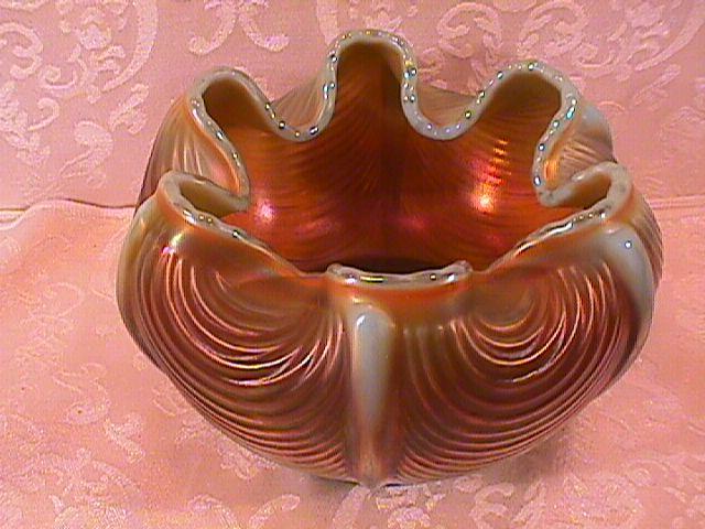 NORTHWOOD DRAPERY ROSE BOWL AQUA OPAL CARNIVAL GLASS