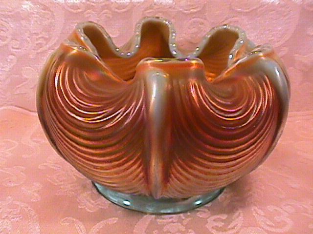 NORTHWOOD DRAPERY ROSE BOWL AQUA OPAL CARNIVAL GLASS