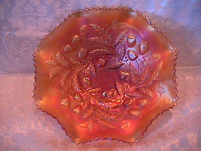 NORTHWOOD STRAWBERRY BOWL MARIGOLD CARNIVAL GLASS