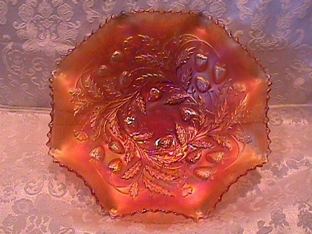 NORTHWOOD STRAWBERRY BOWL MARIGOLD CARNIVAL GLASS