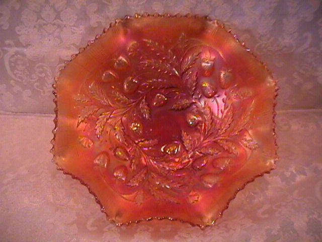 NORTHWOOD STRAWBERRY BOWL MARIGOLD CARNIVAL GLASS