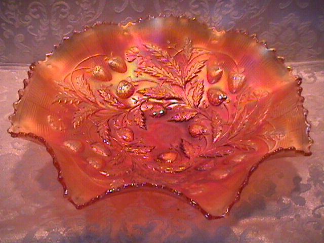 NORTHWOOD STRAWBERRY BOWL MARIGOLD CARNIVAL GLASS