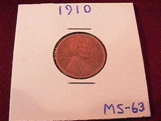 LINCOLN PENNY 1910 MS- 63 COPPER