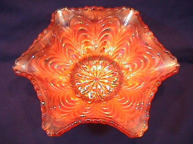 CARNIVAL GLASS MILLERSBURG PEACOCK TAIL SAUCE BOWL MARIGOLD