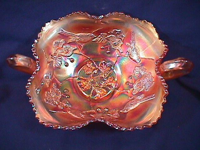 CARNIVAL GLASS BIRDS & CHERRIES BON BON MARIGOLD FENTON