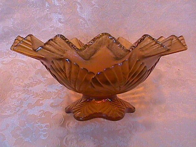 CARNIVAL GLASS PALM LEAF DOME FOOTED BOWL AMBER FENTON