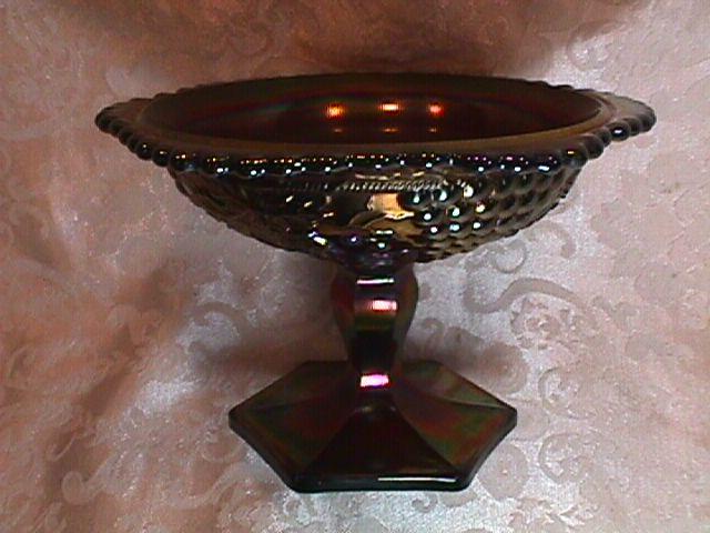 CARNIVAL GLASS GRAPE & CABLE WHIMSEY COMPOTE AMETHYST NORTHWOOD