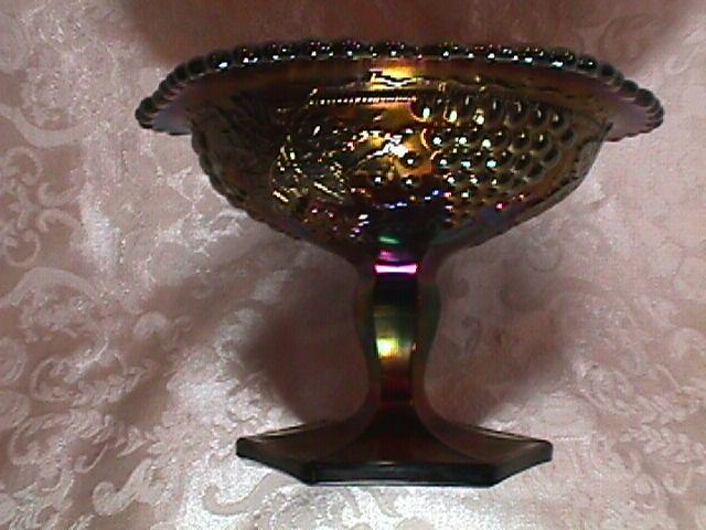 CARNIVAL GLASS GRAPE & CABLE WHIMSEY COMPOTE AMETHYST NORTHWOOD