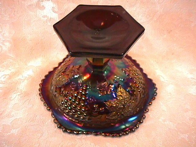 CARNIVAL GLASS GRAPE & CABLE WHIMSEY COMPOTE AMETHYST NORTHWOOD