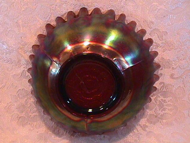CARNIVAL GLASS CAPTIVE ROSE CANDY RIBBON EDGE BOWL AMETHYST FENTON