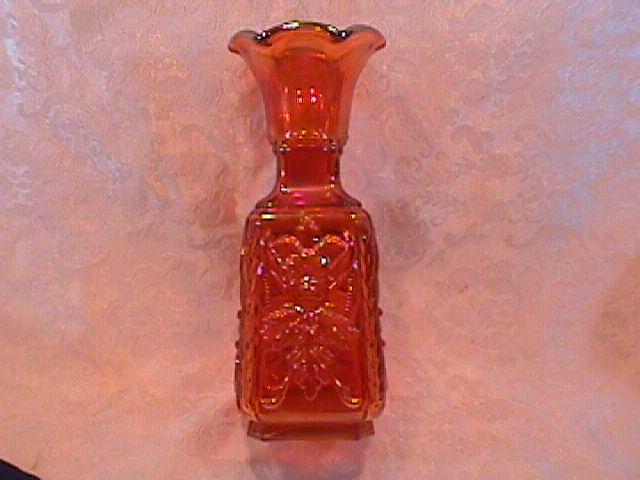 CARNIVAL GLASS IMPERIAL COURT JESTER VASE PUMPKIN MARIGOLD
