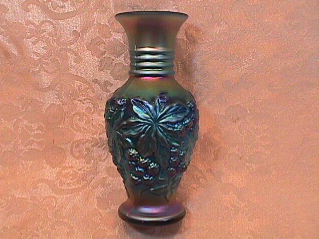 CARNIVAL GLASS FENTON FRAVILLE RASPBERRY VASE ELECTRIC BLUE