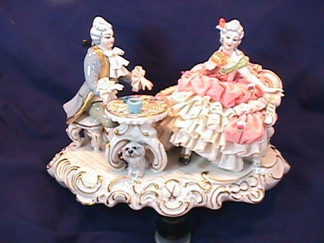 MEISSEN DRESDEN VICTORIAN LACY PORCELAIN COUPLE SHOOTING DICE RARE THEME