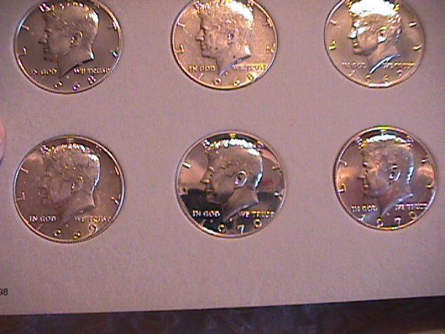 KENNEDY SILVER SET 1964-1970 COMPLETE 12 COINS PROOF to UNC. HARRIS FOLDER