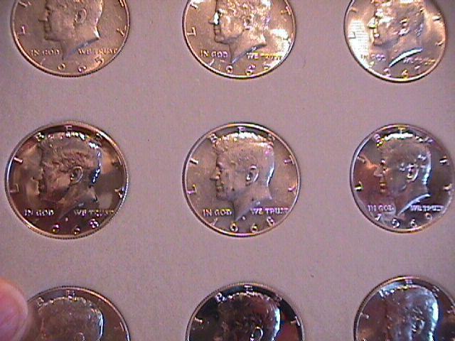 KENNEDY SILVER SET 1964-1970 COMPLETE 12 COINS PROOF to UNC. HARRIS FOLDER