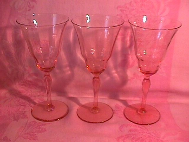 Fostoria Unknown #877 Pink Goblets (3)