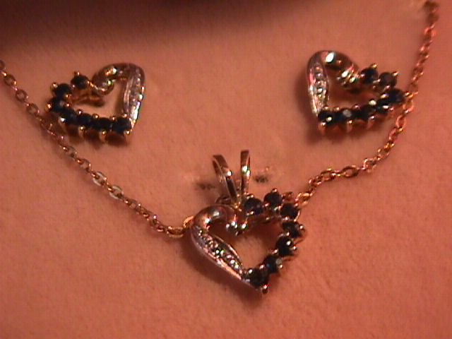 Boxed set 10k Sapphire Necklace & Earrings