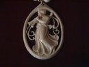 Antique Art-Noveau Lady With Pipes= Ivory & 14K Necklace