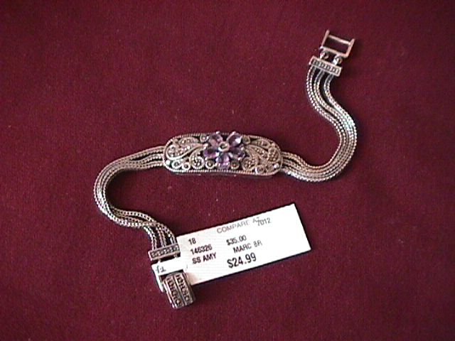 Sterling Amethyst & Paisley Design Marcasite Bracelet