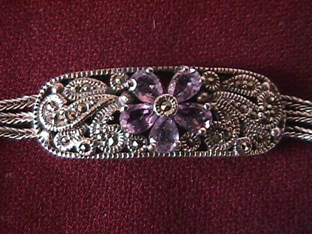 Sterling Amethyst & Paisley Design Marcasite Bracelet