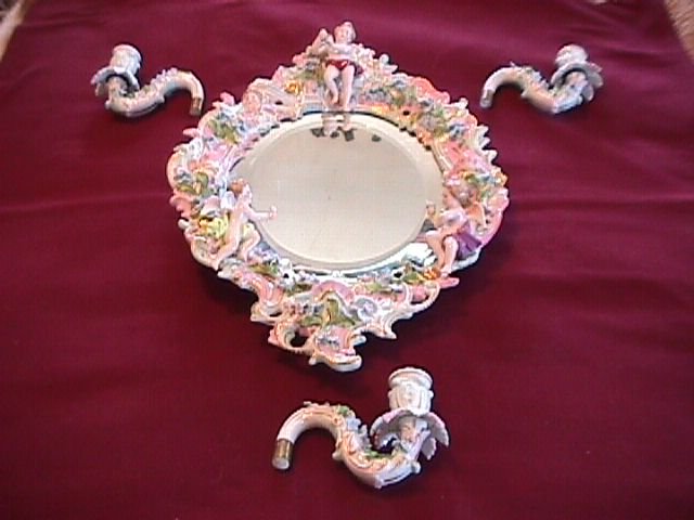 Meissen Museum Quality Ladies 3-Candle Lite Vanity Mirror