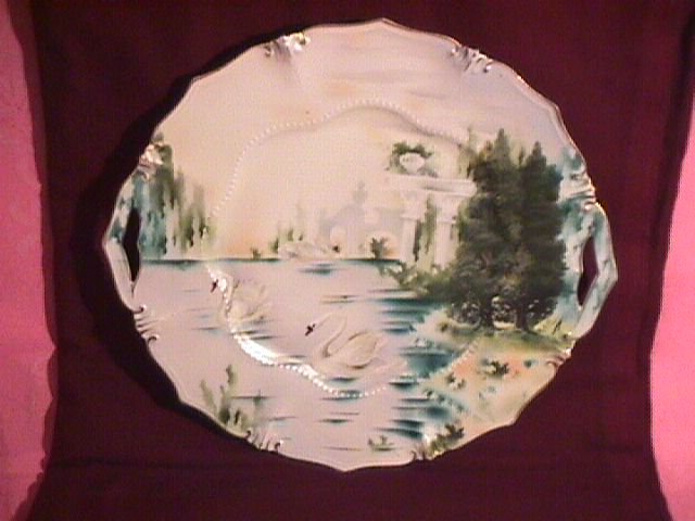 R. S. Prussia, Suhl, Tillowitz Swan Scene Cake Plate