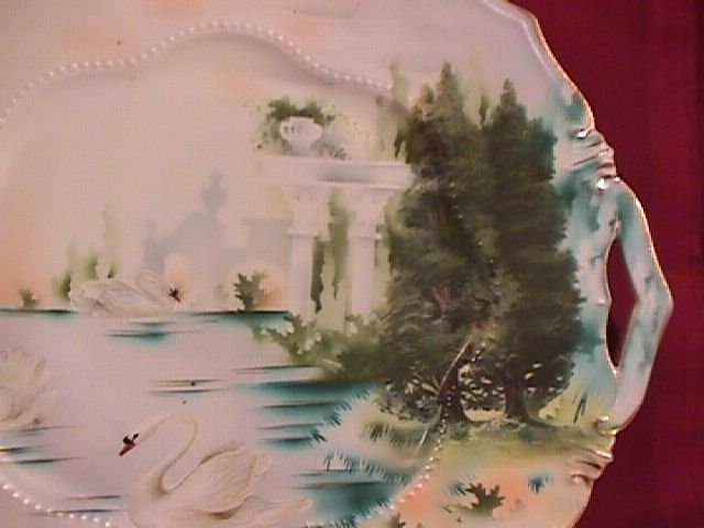 R. S. Prussia, Suhl, Tillowitz Swan Scene Cake Plate