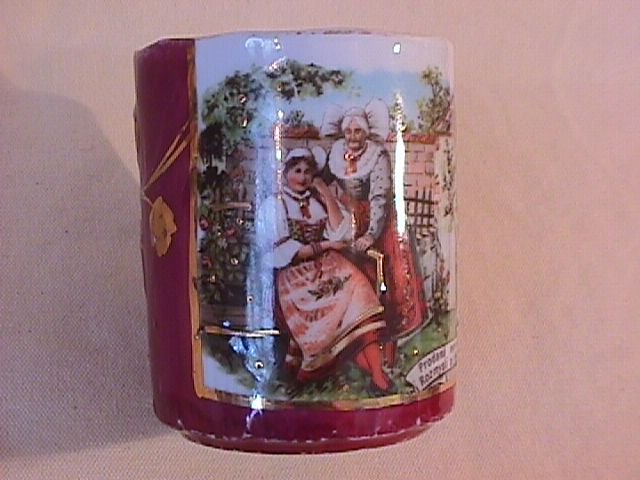 Porcelain Mug- Rose Red with Gold- & Spanish Scene