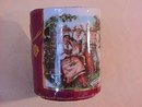 Porcelain Mug- Rose Red with Gold- & Spanish Scene