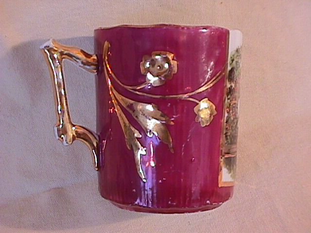 Porcelain Mug- Rose Red with Gold- & Spanish Scene