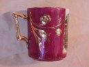 Porcelain Mug- Rose Red with Gold- & Spanish Scene