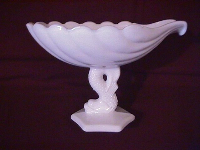 Milkglass Shell Form Dolphin Stem Compote