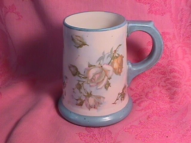 Vintage Porcelain Mug-Roses with Blue Trim