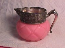 1880's Quilted Diamond Satin Glass Creamer