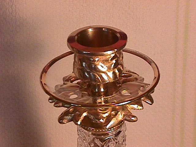 Pair Of Fine Cut Glass and Brass Candlesticks