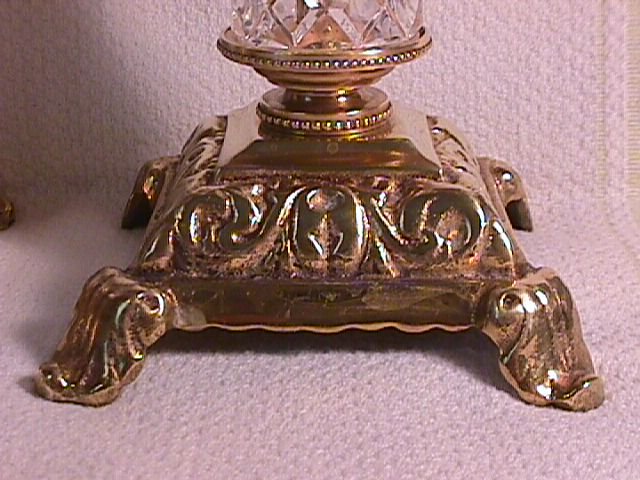 Pair Of Fine Cut Glass and Brass Candlesticks