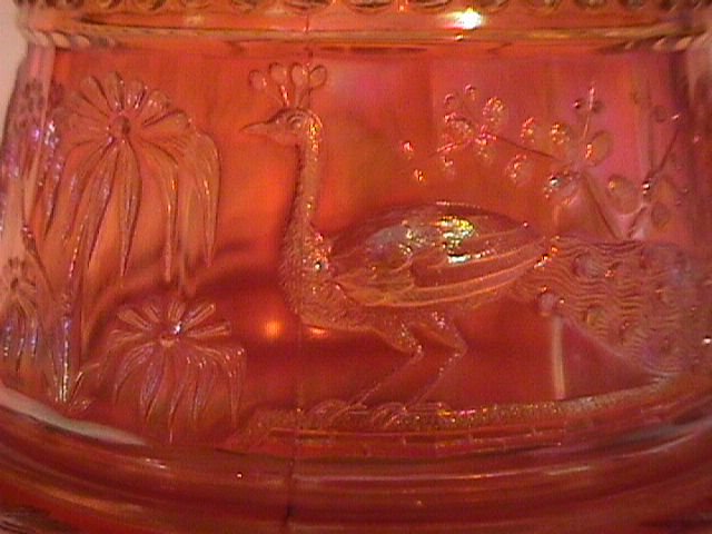 Northwoods= Signed= Carnival (Marigold) Peacock at the Fountain Covered Butter Dish