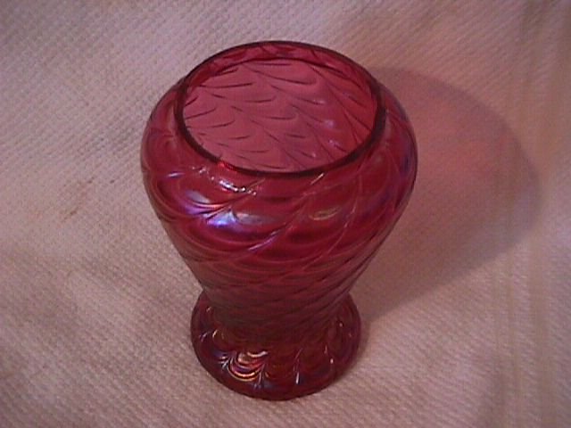 Loetz=Tiffany Type= Cranberry Swirled Drape Art Glass Vase