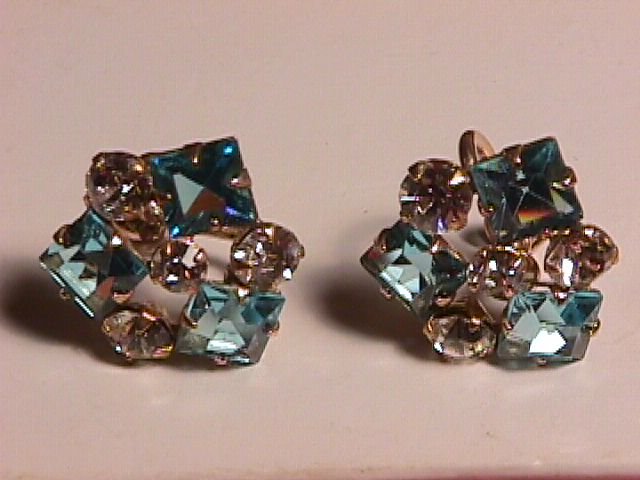 Gold Filled Blue & White Screw-On Earrings