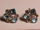 Gold Filled Blue & White Screw-On Earrings