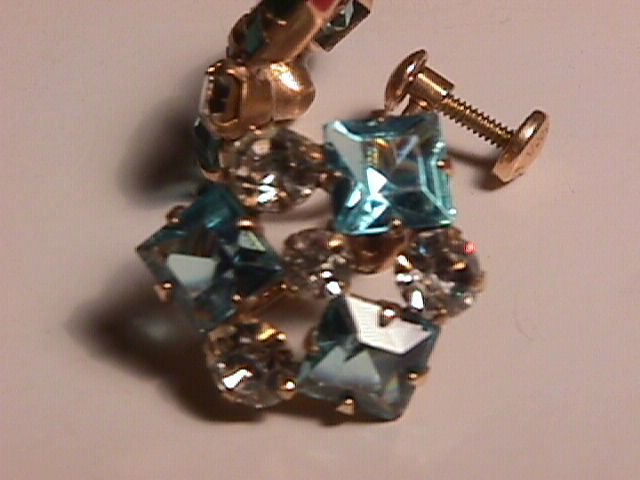 Gold Filled Blue & White Screw-On Earrings