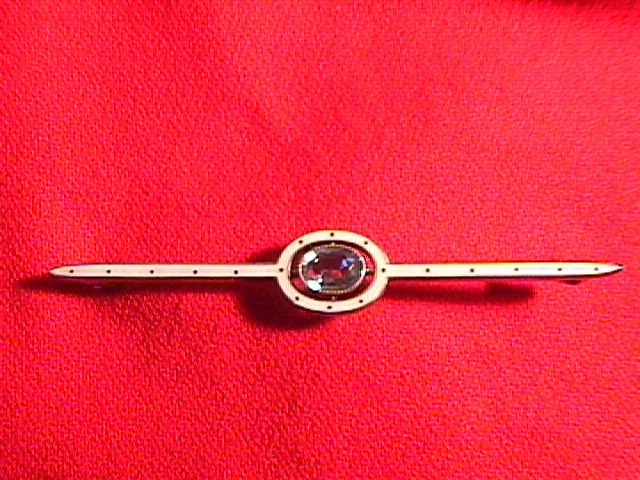 Art-Deco Silver French Bar Pin with Aqua Stone
