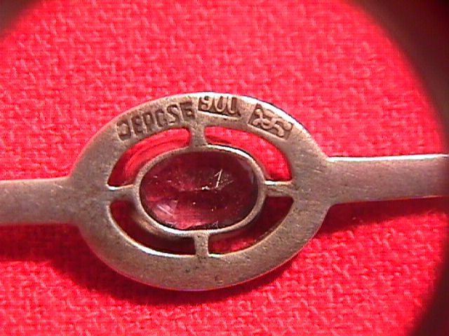 Art-Deco Silver French Bar Pin with Aqua Stone